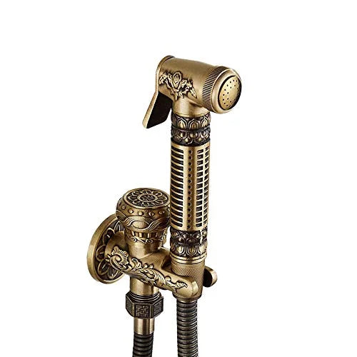 Antique Brass Bathroom Bidet Sprayer Set Hot and Cols Mixer Handheld Bidet Toilet Sprayer