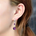 HandMade Trendy 925 Sterling Silver Natural Amethyst Ball Drop Earrings for Chakra Spiritual Healing
