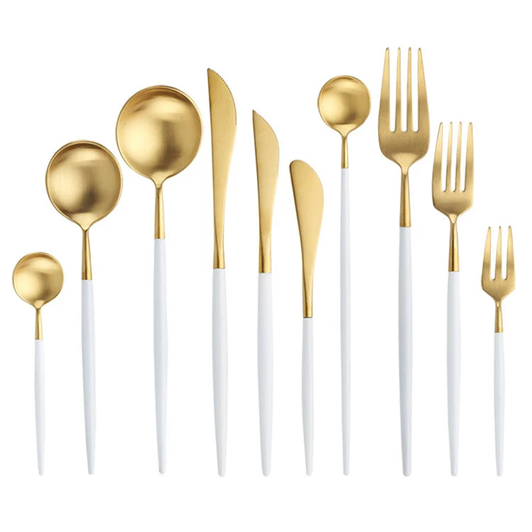 Custom Logo Luxury Gold Flatware Wedding Antique Portugal Stainless Steel Cutlery Set