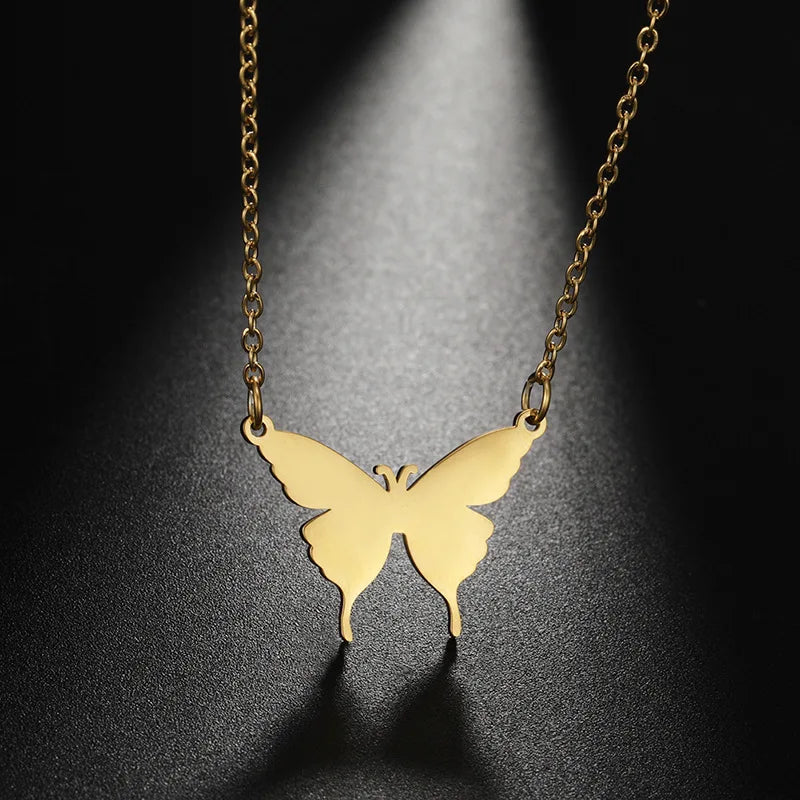 2024 18K Real Gold Plated Stainless Steel Women's Link Butterfly Necklaces Trendy Bright Colors No Fade No Rust for Anniversary