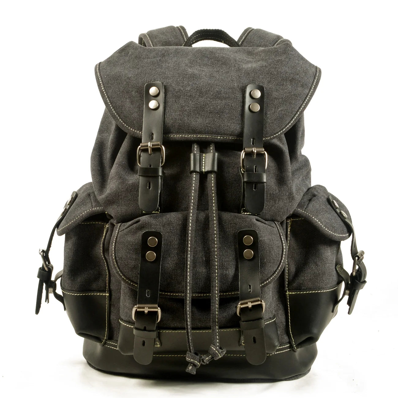 Men's Canvas Leather Rucksack Outdoor Sports Travel Backpack Waterproof Canvas Hiking Backpack