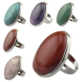 New Design Luxury Big Round Gemstone Rings for Women Girls Sliver Plated Fashion Adjustable Crystal Rings