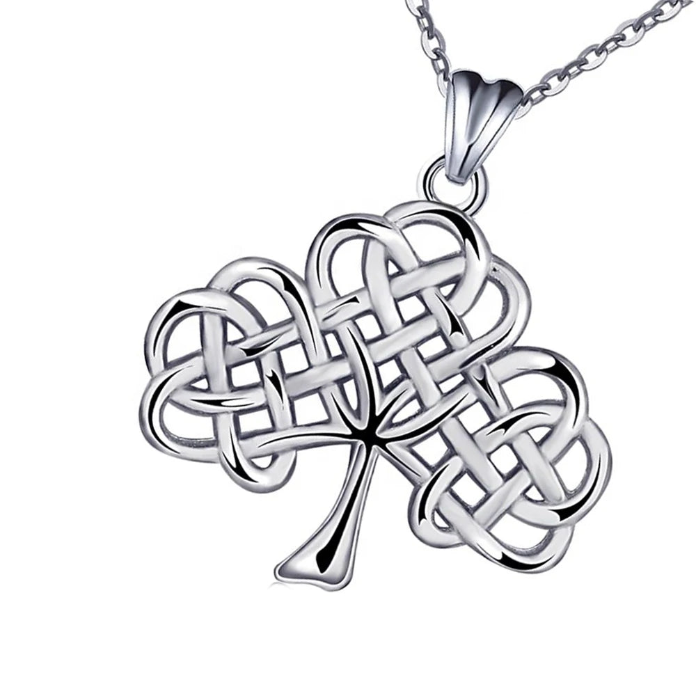 925 Unisex Silver Celtic Knot Pendant Necklace with Zircon for Engagement Wedding or Party