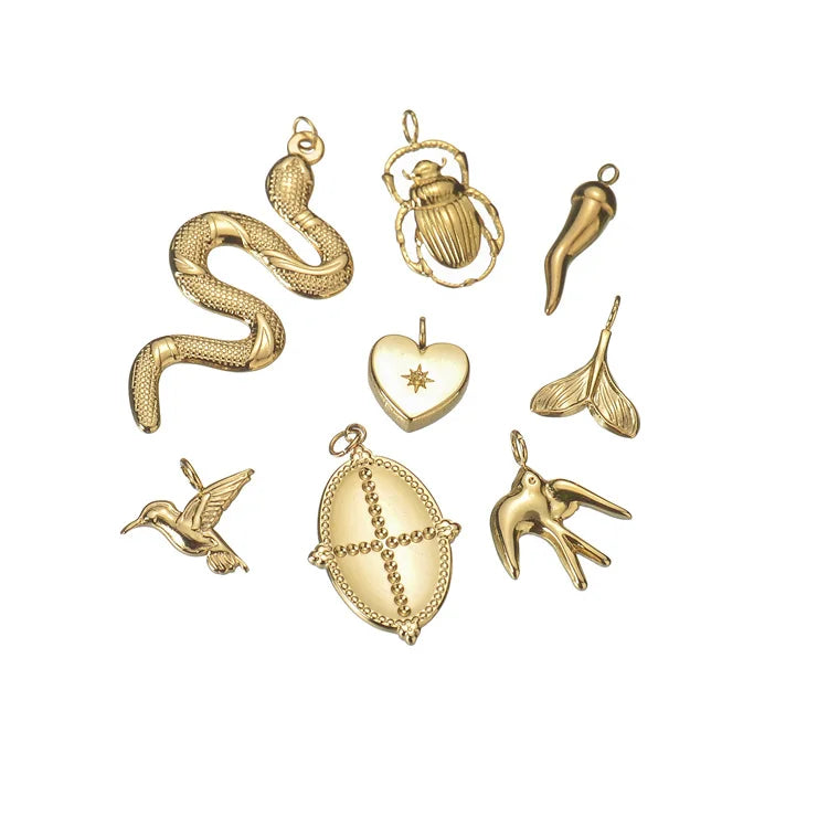 Wholesale Charms Gold Plated Stainless Steel Heart Snake Bird Pendants Jewelry