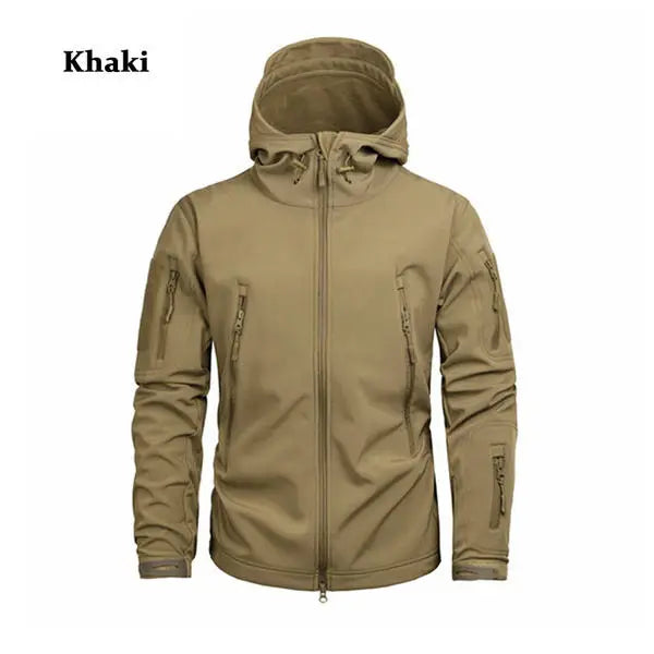 Custom Men's Winter Outdoor Windbreaker Coat Windproof Softshell Waterproof Hoodie Jacket Zipper XL Size Cotton Printed Fabric