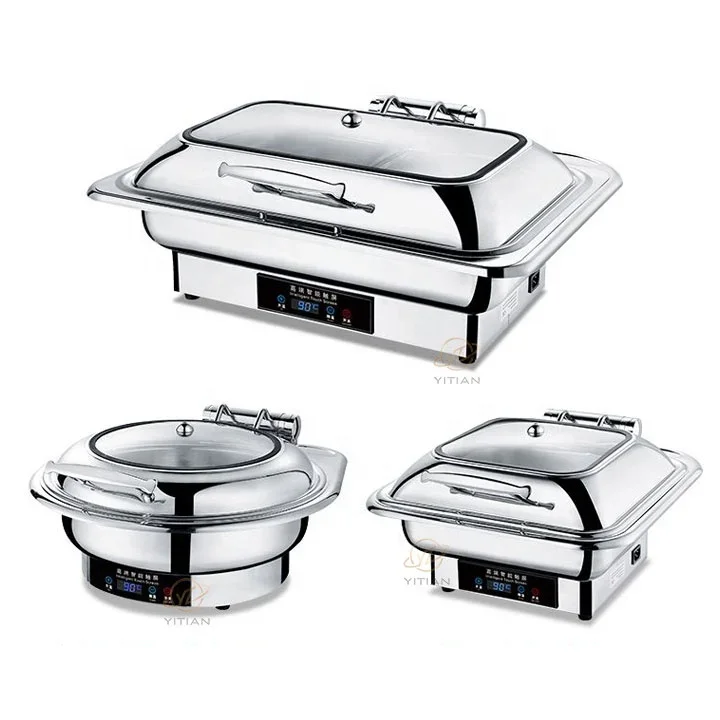 YITIAN Restaurant Hotel Serving 3 Types 201 Stainless Steel Luxury Chafing Dish Electric Buffet Set Food Warmer