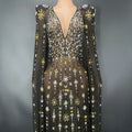 Singer Shiny Stage Show Sexy Black Diamond Performance Wear Banquet Vestidos De Fiesta Vintage Evening Dresses
