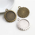 20pcs/pack 16mm Pendant Blank Bezel Trays Vintage Flower  Round Cabochon Base Setting DIY Necklace Jewelry Making Supplies