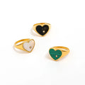 Fenny 18K Gold Plated Wholesale Fashion Romantic Green Black White Heart Round Shell Finger Ring Trendy for Women