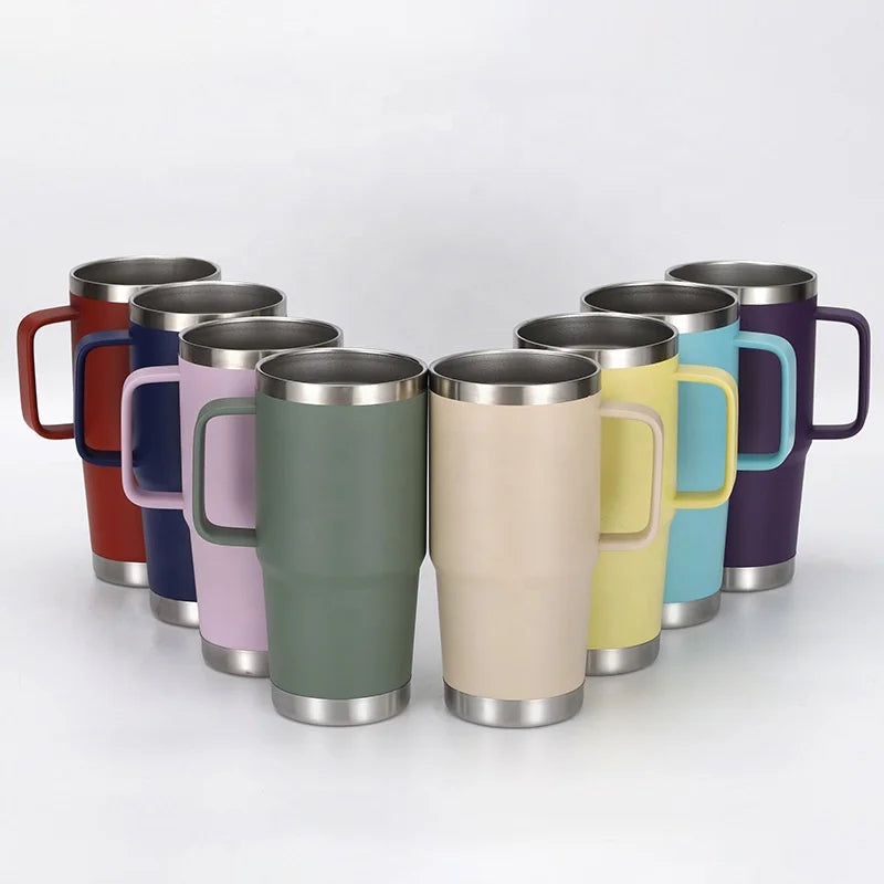24oz Adventure Beer Stein Car Cup Stainless Steel Double Wall Insulated Travel Mug Cup Handle Logo Beer Mug Pint Tumbler