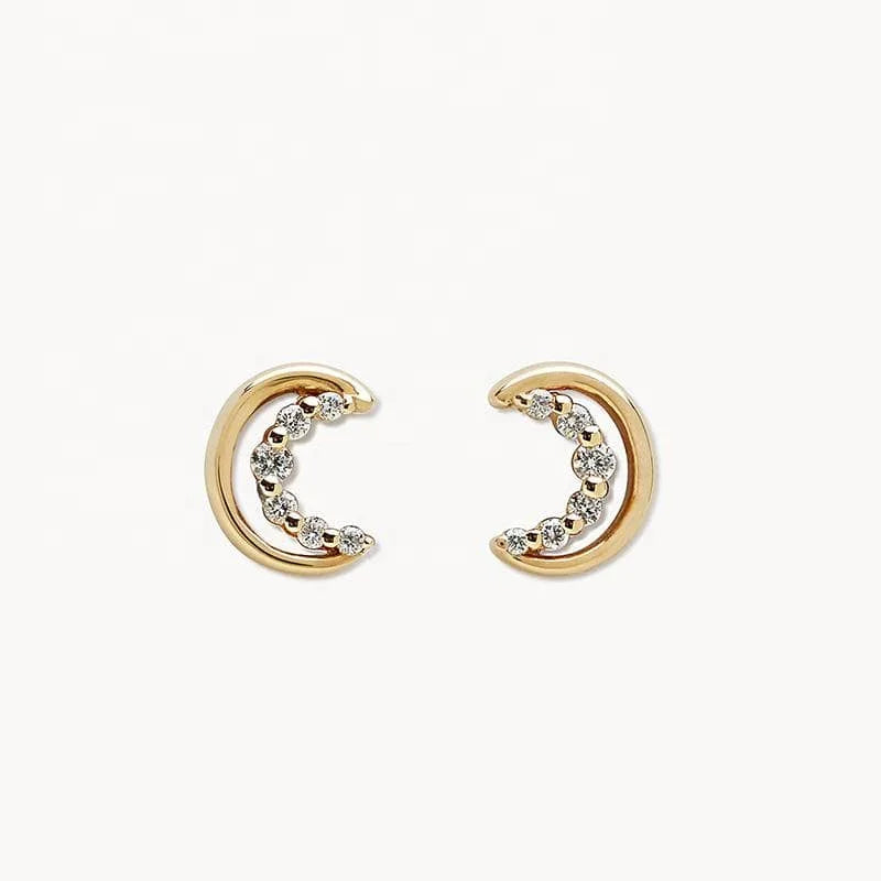 LOZRUNVE New Arrivals 18K Gold Plated Diamond Moon Stud Earring 925 Silver