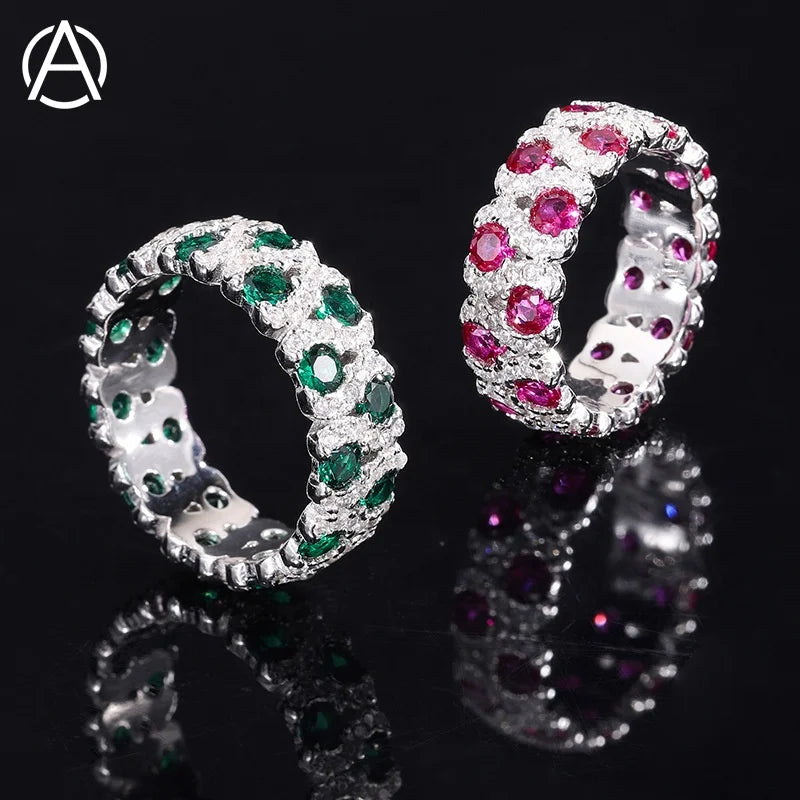 Fine Jewelry Emerald Gemstone Green Color Cubic Zirconia baguette Ring 925 Sterling Silver Tennis Ring Women Ruby Ring