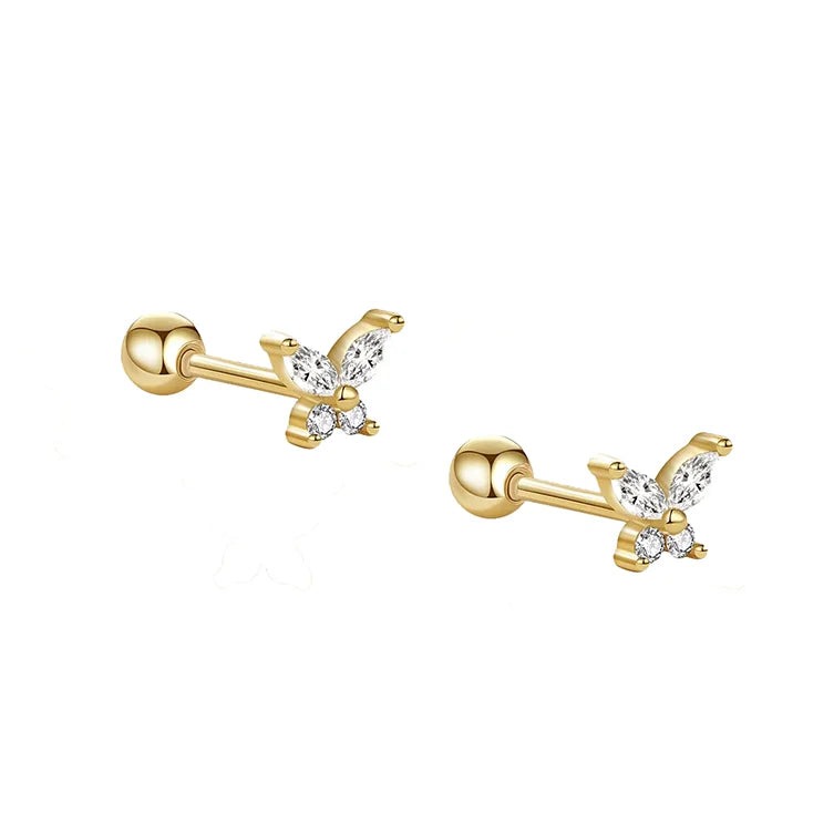 LYBURCHI 925 Sterling Silver 18K Gold Plated Fine Jewelry CZ Diamond Piercing Butterfly Stud Earrings for Women
