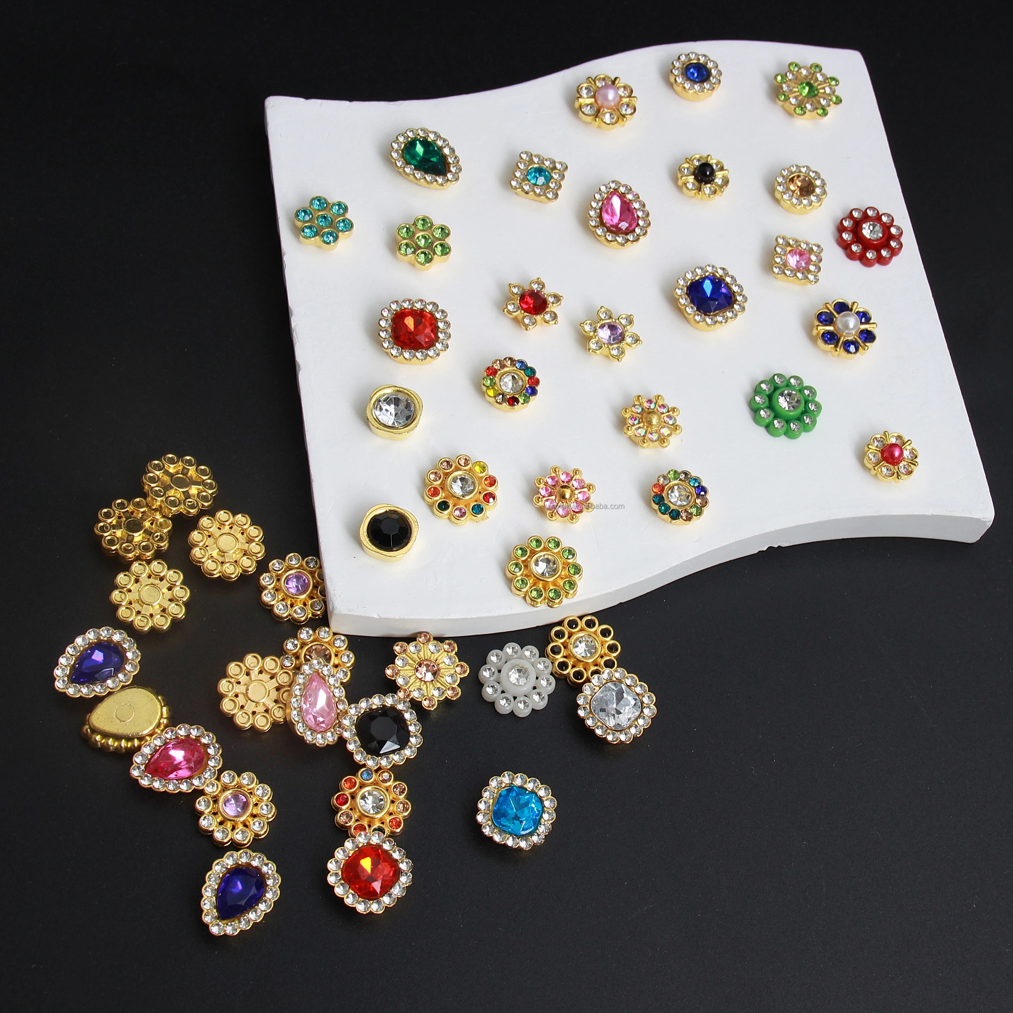 SINRONG Flatback Rhinestones Colored Pearls Plastic Gold Bottom Flower Diamond Multiple Colors & Styles for Shoes Drop Shape
