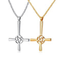 Men Pendant Inverted Cross Pentacle Pentagram Star Necklace Chain Satanic Religious Choker Silver Golden