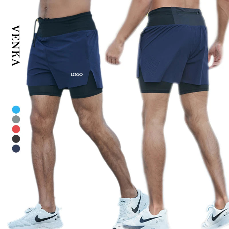 High Quality Custom Men's Athletic Wear 2 in 1 Pants Double Layer Sport With Pockets Leggings Men Gym Workout Shorts Pants