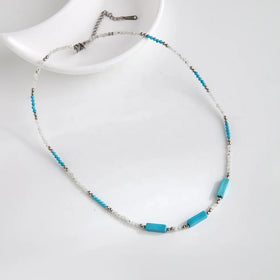 Vintage Natural Turquoise Stone Women's Necklace Choker Geometric Moonstone Jewelry Choker