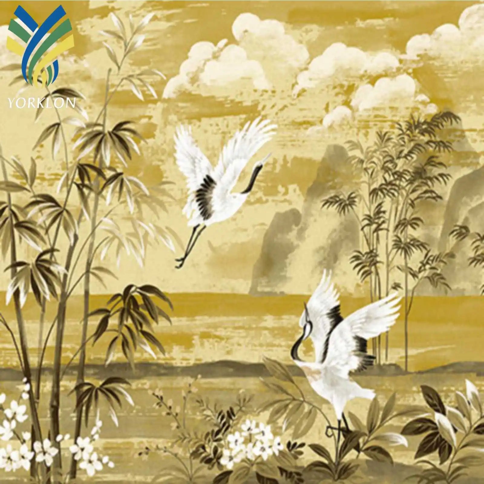 YF-CN 6 3D Luxury Printing Modern Murals Waterproof Golden Chinoiserie Wallpaper Home Restaurant Wall Decoration Silk Fabric