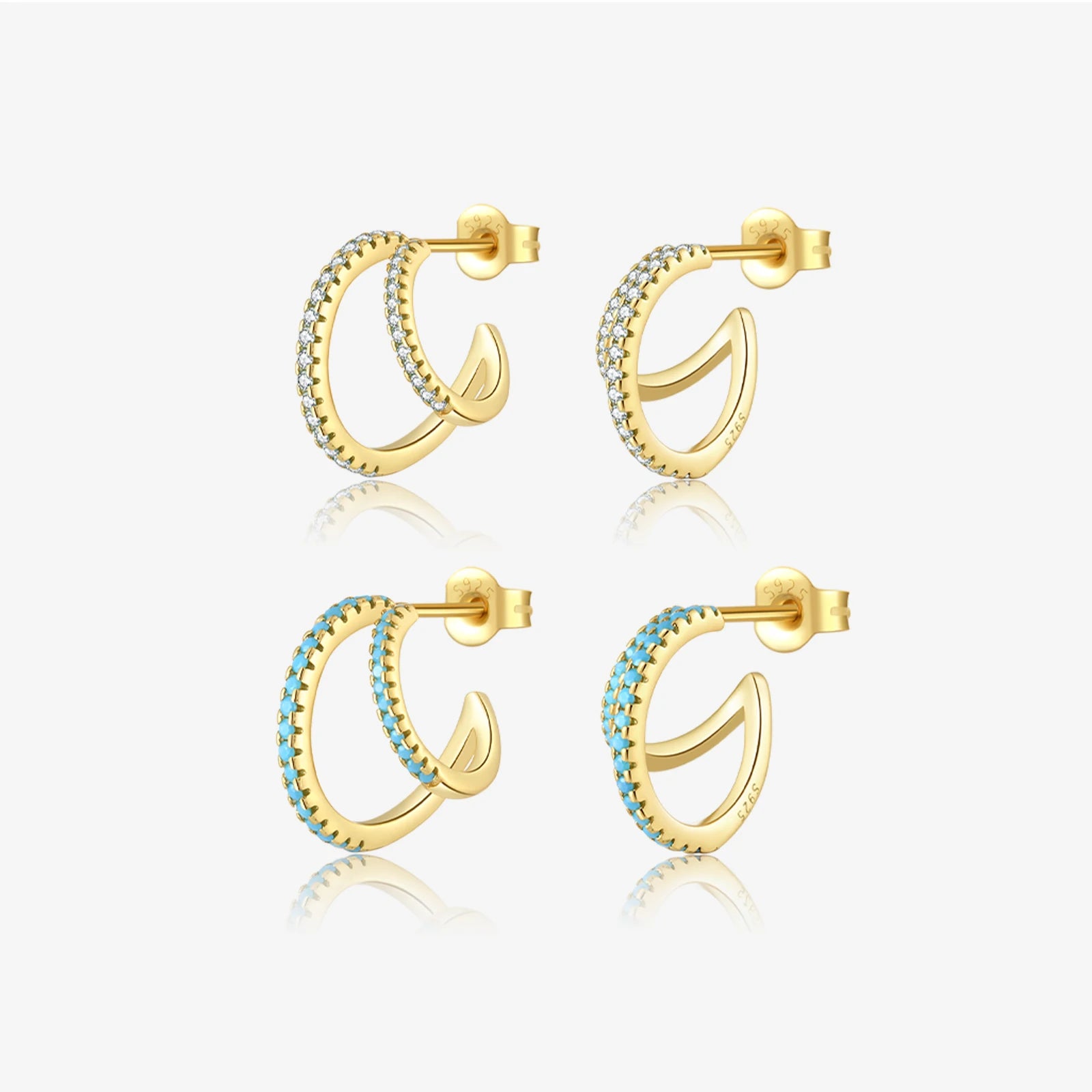 FUAMAY Jewellers Silver Joyas De Plata 925 Silver Pendientes Mujer Turquoise CZ Diamond 5a Earring Dual Double Hoop Earring