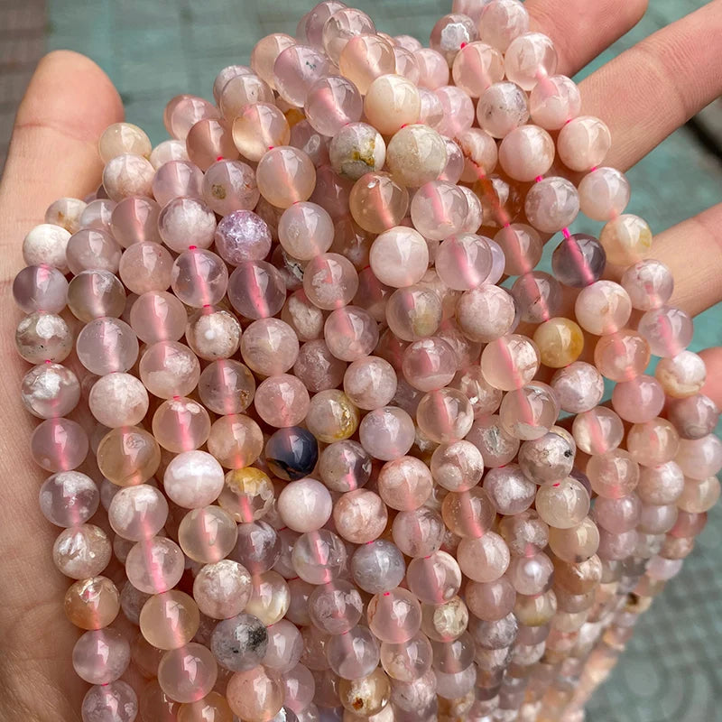 Natural Semi-Precious Round Smooth Cherry Blossom Agate Loose Beads for Jewelry Making