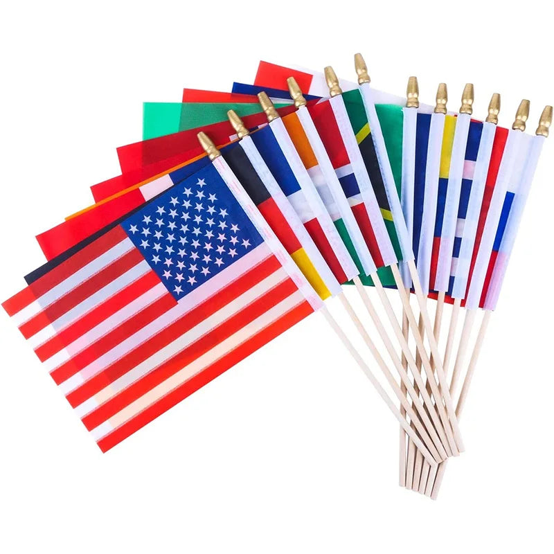 Durable Double-Sided Printed Polyester 14x21cm Mini Waving Hand Flags Multicolor Custom Pattern National Country Design for Car