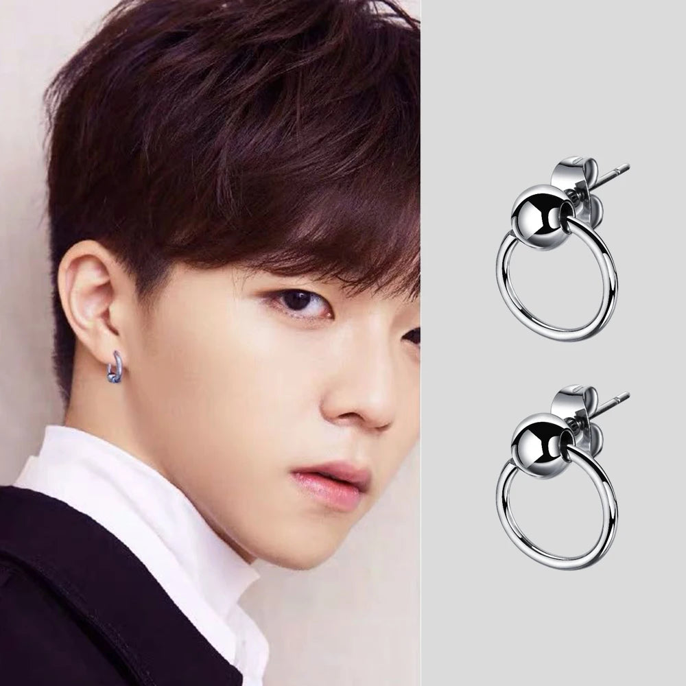 Popular Latest Design Round Stainless Steel Man &woman Stud Korean Style Earring