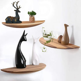 Home Decoration Semi Circle Solid Wood Floating Shelves Living Room Bedroom