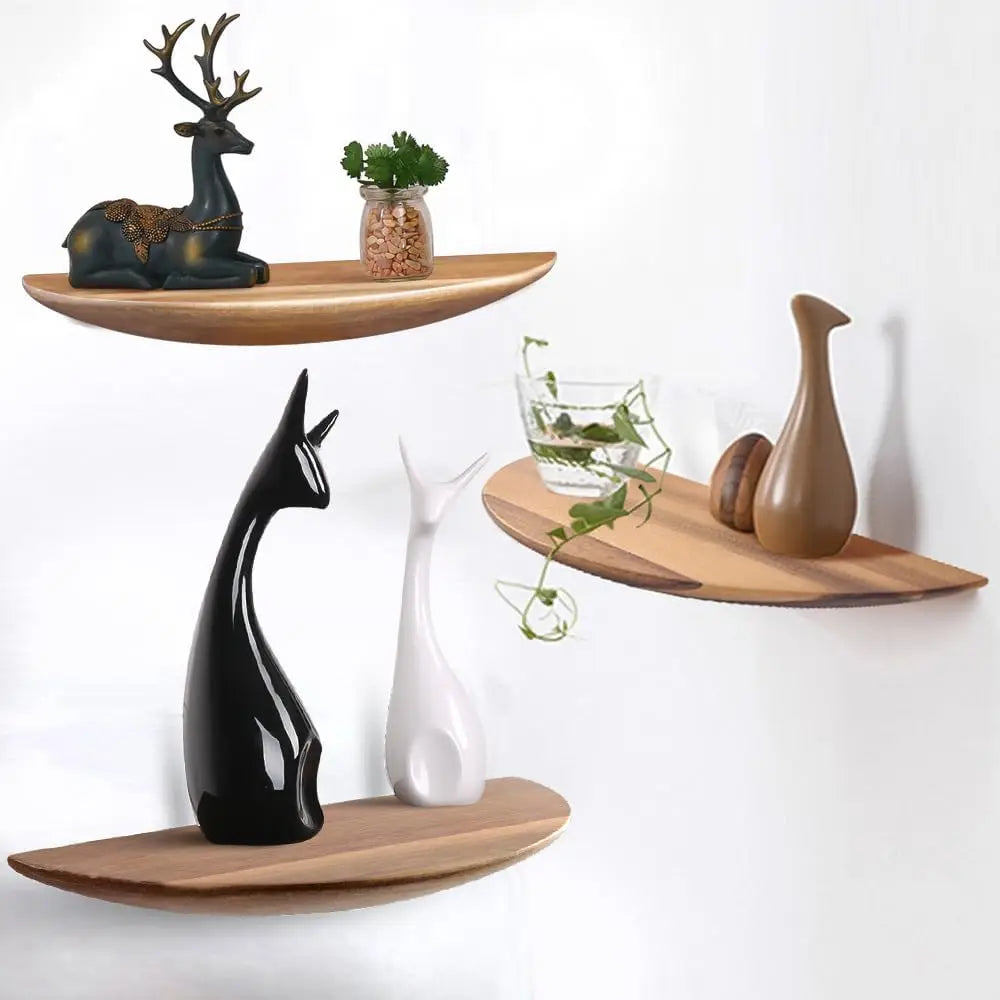 Home Decoration Semi Circle Solid Wood Floating Shelves Living Room Bedroom