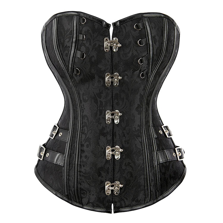 Steampunk Metal Lock Corset Women Outfit Plus Size Black Brown Retro Gothic Gorset Overbust Bustier Top