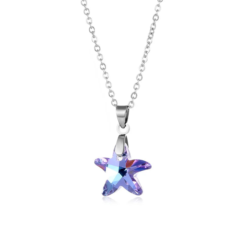 Welwish Wholesale Women Elegant Necklace Jewelry 45cm Stainless Steel Diamond K9 Star Crystal Pendant Necklace