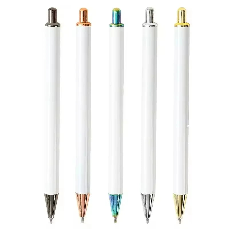 Luxury Custom Logo Blank White Sublimation Bullet Metal Stainless Steel Ballpoint Pen Retractable Business Novelty DIY Gifts