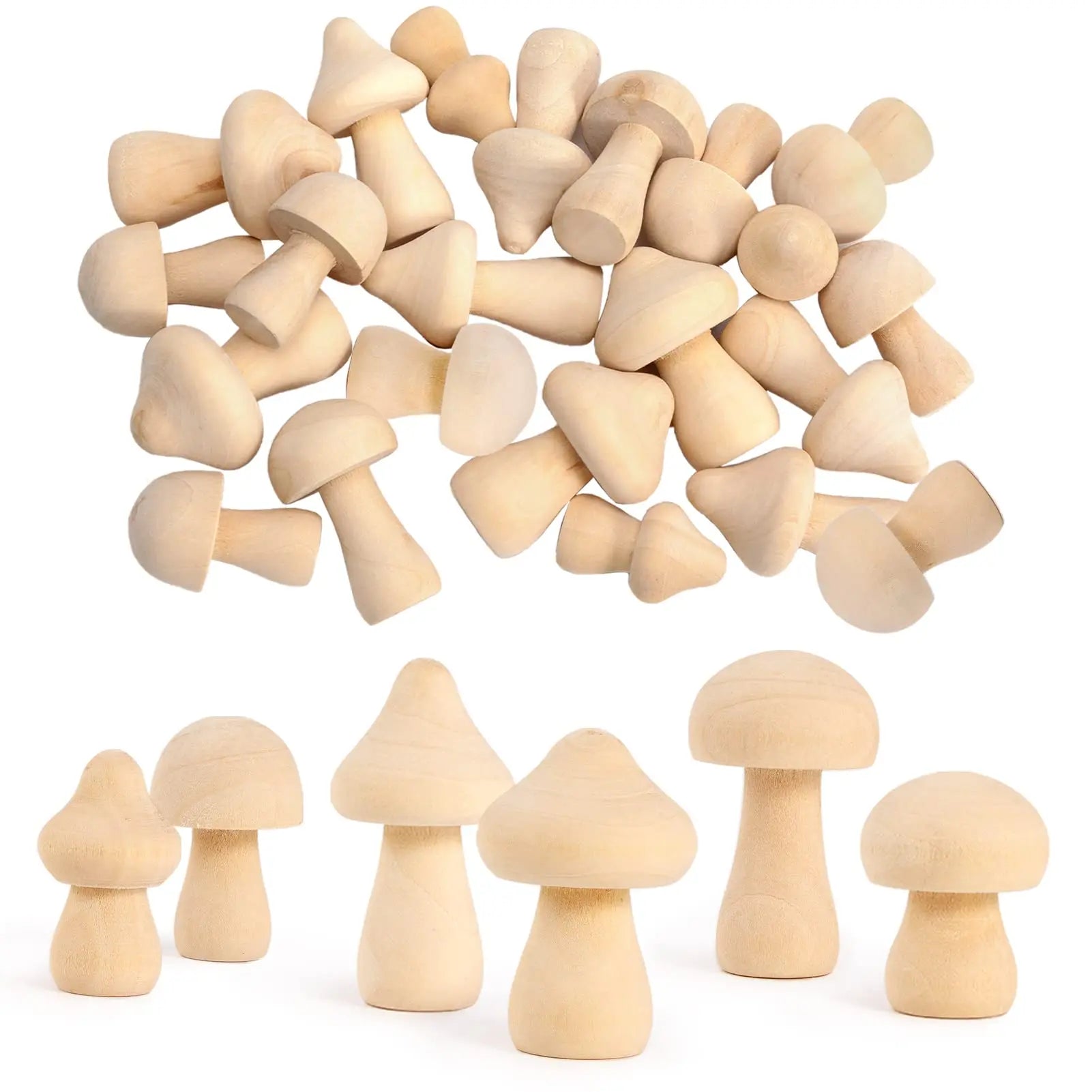 Blank Unfinished Wooden Mushroom 6 Sizes of Natural Wooden Mushrooms for Arts & Crafts Projects Decoration DIY Paint Color
