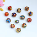JF8759 Non Tarnish Flower Pattern Blue Enamel Matte Gold Cloisonne Round Ball BeadsCloisonne Drum Tube Flower Jewelry Beads