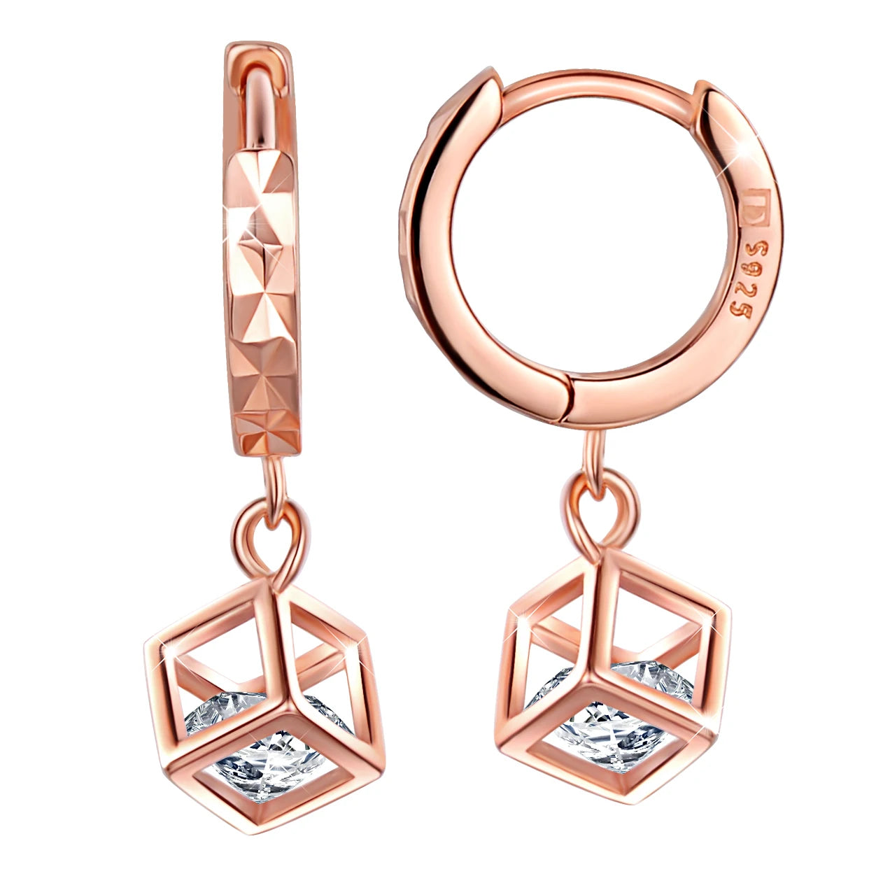Wholesale 925 Sterling Silver Korean Earrings Fashion Cube Dangle Drop Hoop with Zircon for Gift Party Anniversary