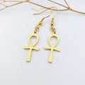Ankh Cross Earrings Egyptian Jewelry  18K Gold Plated Egypt Ankh Hieroglyphs Cross Dangle Hook Earring Joyeria Acero Inoxidable