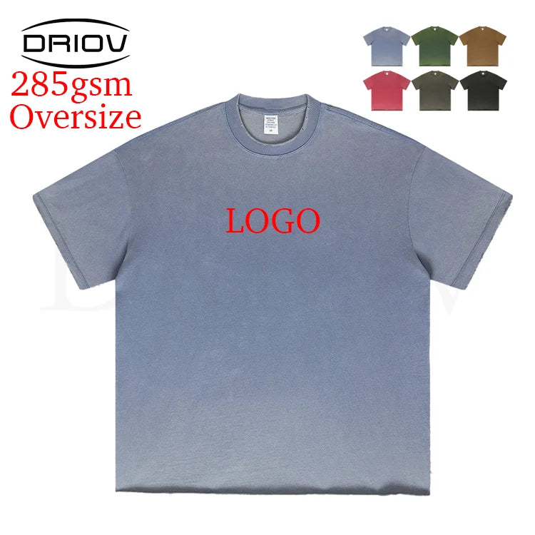 285G Oversized Vintage Tshirt Short Sleeve Blank Wash T-shirt Unisex Custom Logo Plain Mens Acid Washed Tshirts