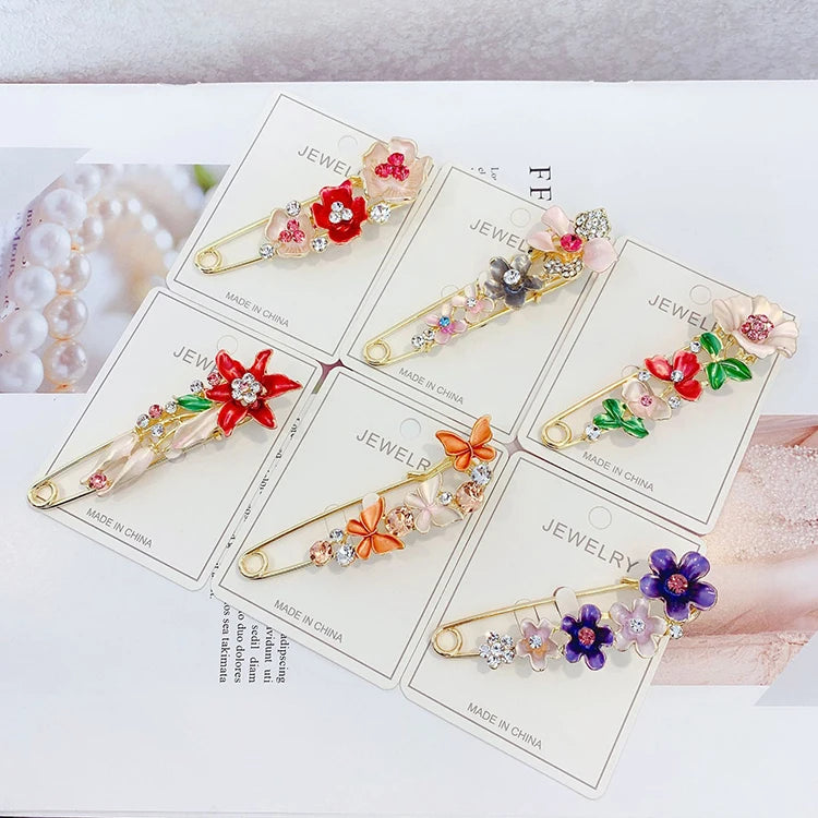 Fashion Versatile Flower Brooch Pin High-grade Rhinestone Brooch Classic Tulip Rose Plum Brooch Pin for Women