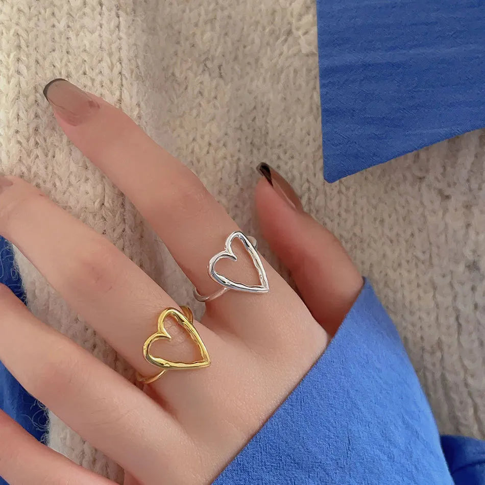 IN-Stock Wholesale 925 Sterling Silver Irregular Hollow Heart Rings for Women Jewelry Gifts