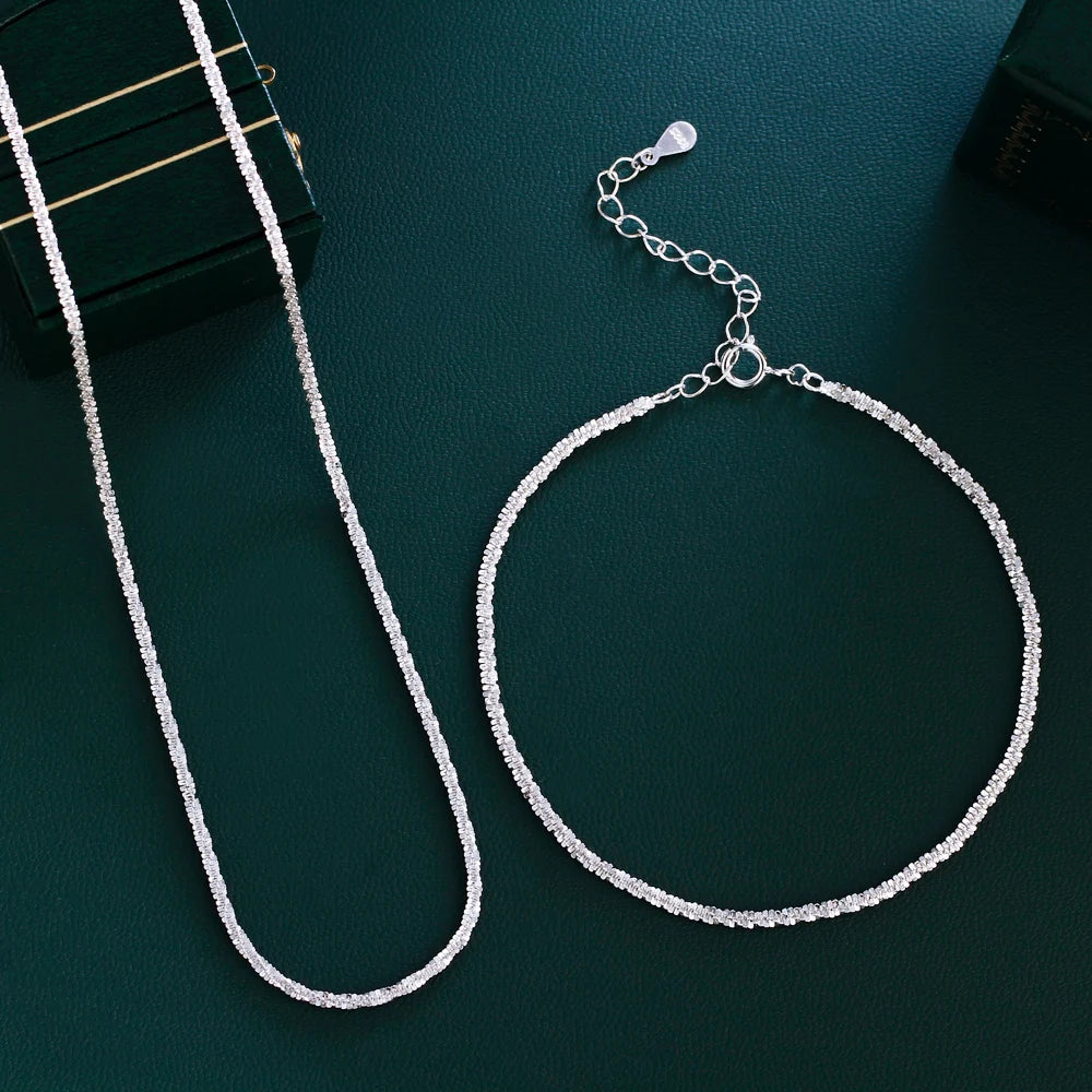 2024 Shiny Fashion Jewelry Set S925 Sterling Silver Women's Cauliflower Chain Link Bracelet and Necklace Set for Lady Daily Wear