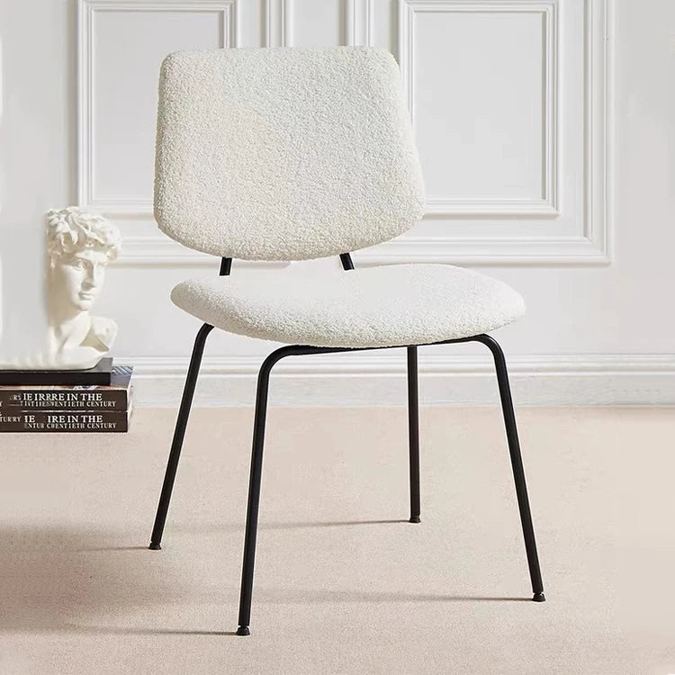 Modern Luxury European Style Dining Room Chairs Set 4 Stacking White Boucle Velvet Dining Chair Metal Legs Home Office Warehouse