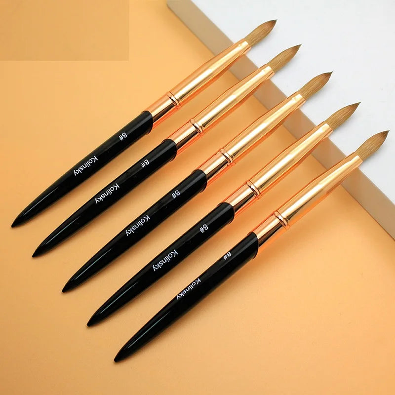 Luxurious Black and Gold Handle 100% Pure Kolinsky Nail Brush Custom Premium Sable Round Acrylic Paint Brushes #6-#22