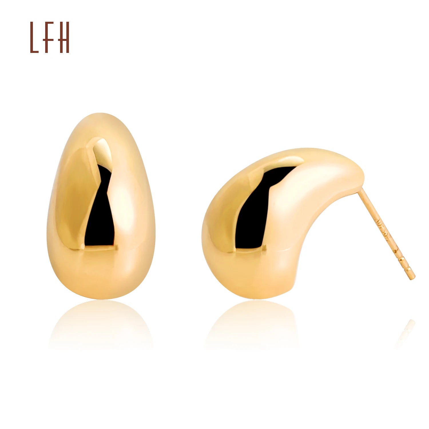LFH Yellow Gold Half Circle Moon Earrings Bean Geometric Earrings 18k Gold Half Circle Stud Earrings 18k Gold Real