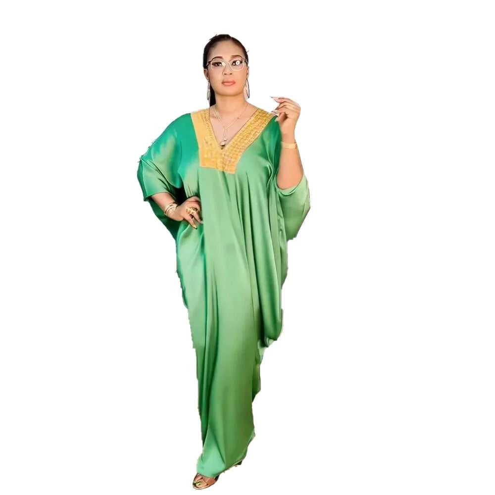 Latest 2023 Top Fashion Deep V-Neck Rhinestone African Clothing Smooth Rayon Fabric Ankara Dress Top Nigerian Attire