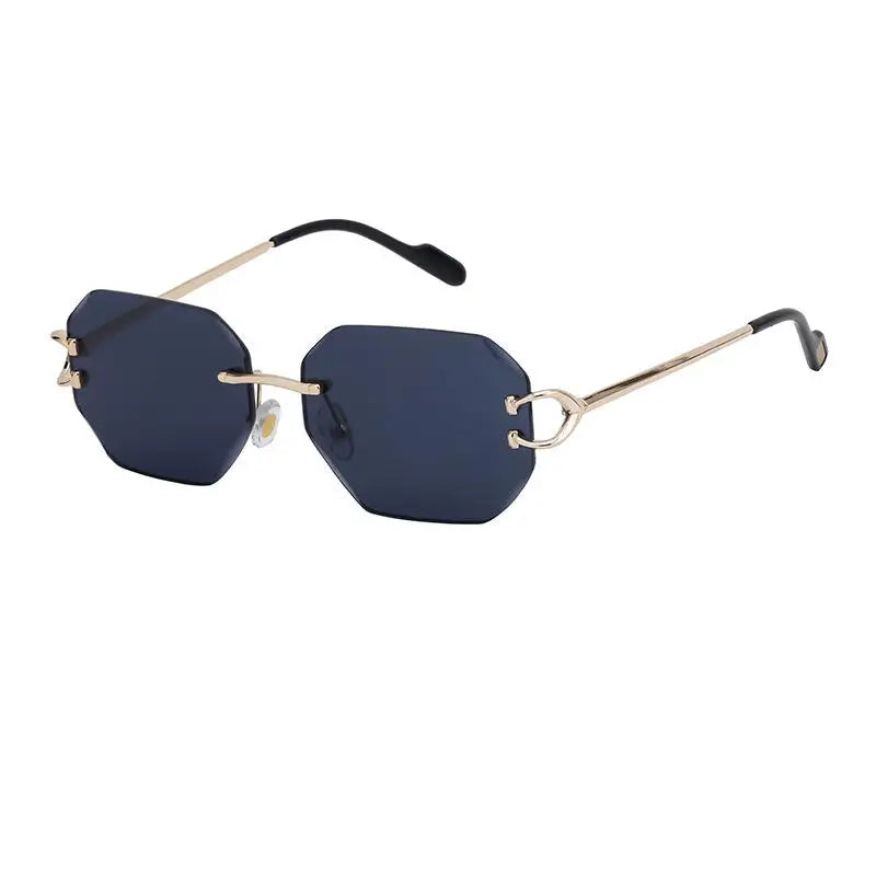 Unique Alloy Rimless Gradient Sunglasses with UV400 protection Octagon Lens Retro Metal Outdoor Hiking for Women Men
