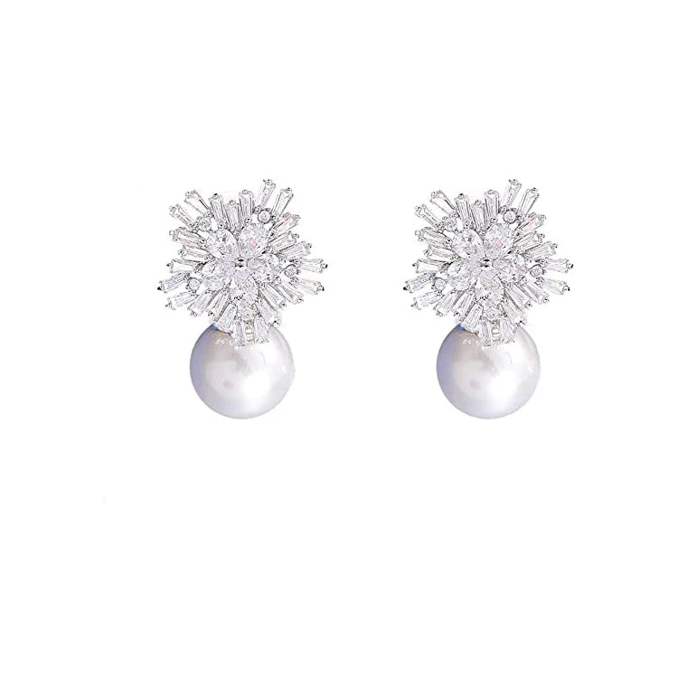 2025 Fashion Square Crystal Snowflake Pearl Luxury Earrings for Women MegaBDM