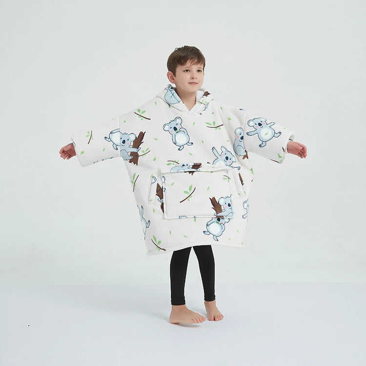 China Factory Children Hoodie Blanket With Pockets and Sleeves Sweatshirt Blanket for Kids Sherpa Wearable Blanket Hoodie Kids