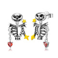 Openwork Skull Skeleton Stud Earrings Real 925 Sterling Silver Earrings or Women Fashion Design Ear Pin Studs Fine Jewelry