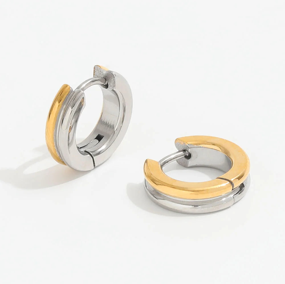Fenny No Fade 18K Gold-plated Double Layer Gold & Silver Circle Mixed Huggie Earring Wholesale Stainless Steel Ladies Jewelry