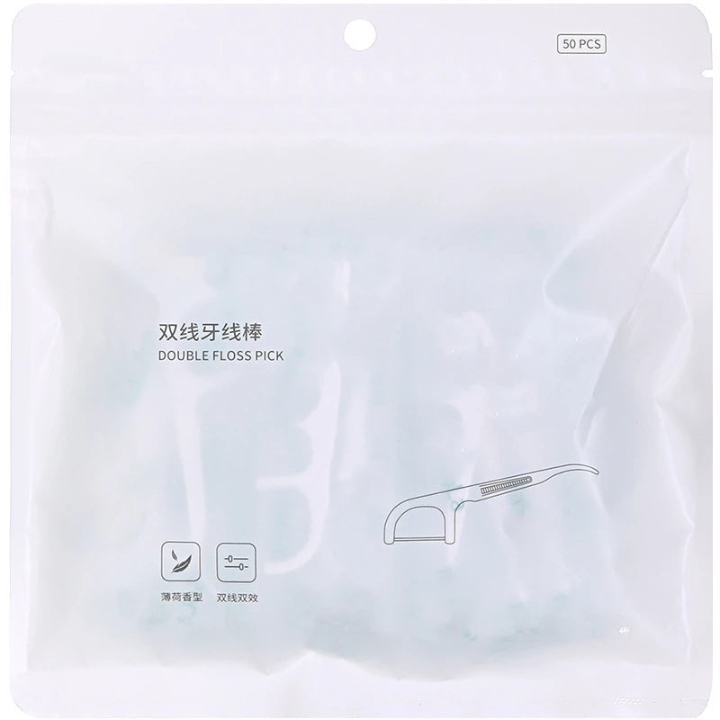 Top Sales 50pcs Waxed Mint Flavored Tooth Pick Floss Sticks Toothpick with Floss Flosser Picks