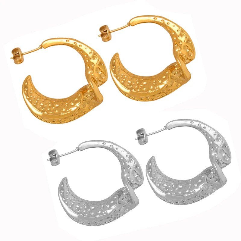 Factory Supply Luxury 18k Gold Plated Geometric Hoop Earrings Hypoallergenic 316L Stainless Steel Fashion Jewelry Wholesale